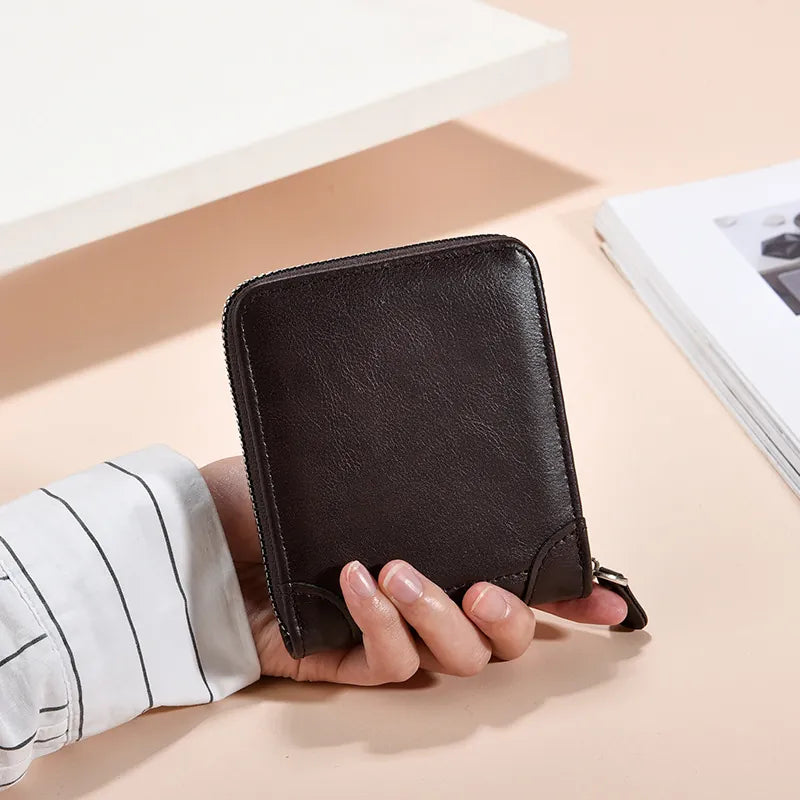 Men’s Zip Short Wallet – Japanese & Korean Style PU Leather