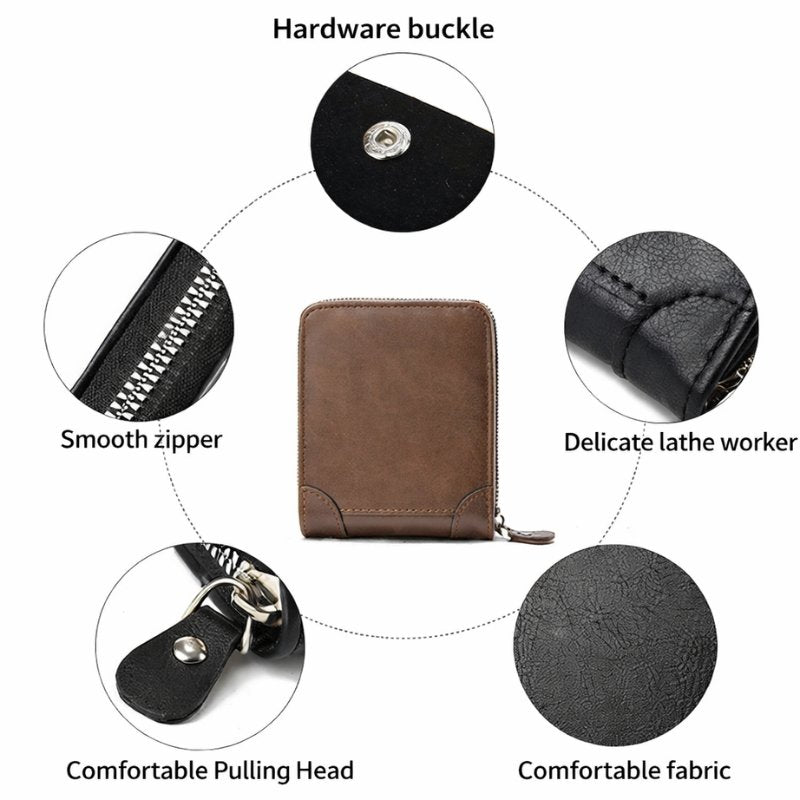 Men’s Zip Short Wallet – Japanese & Korean Style PU Leather