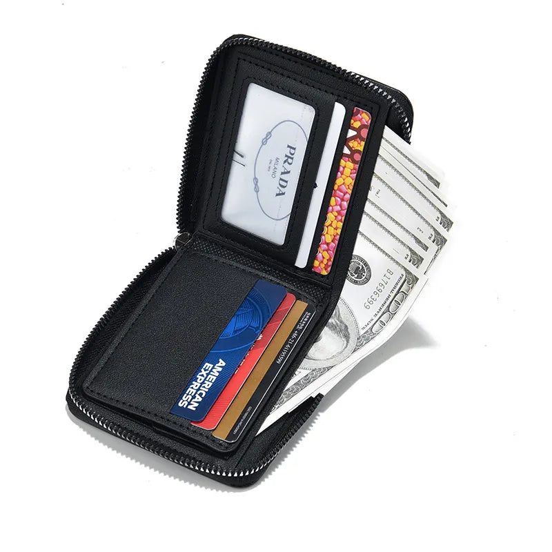 Men’s Zip Short Wallet – Japanese & Korean Style PU Leather