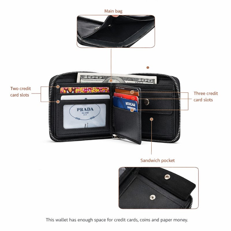 Men’s Zip Short Wallet – Japanese & Korean Style PU Leather