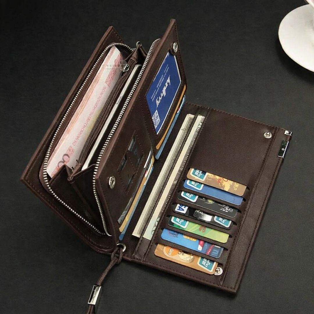 Unisex Long PU Leather Wallet with Zipper & Multi-Card Slots