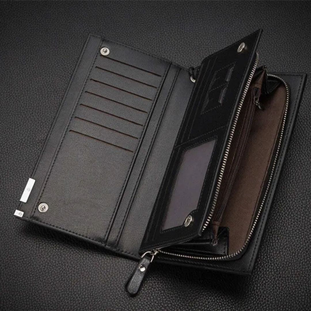 Unisex Long PU Leather Wallet with Zipper & Multi-Card Slots