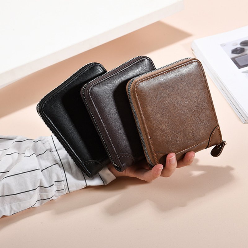 Men’s Zip Short Wallet – Japanese & Korean Style PU Leather